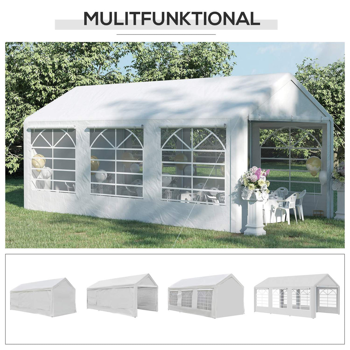 Pavilion Party Tent Garden Marquee Garden Pavilion With 4 Side Walls Window Polyester + Metal White 3X6M