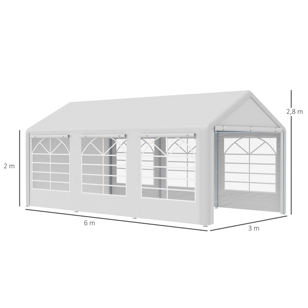 Pavilion Party Tent Garden Marquee Garden Pavilion With 4 Side Walls Window Polyester + Metal White 3X6M