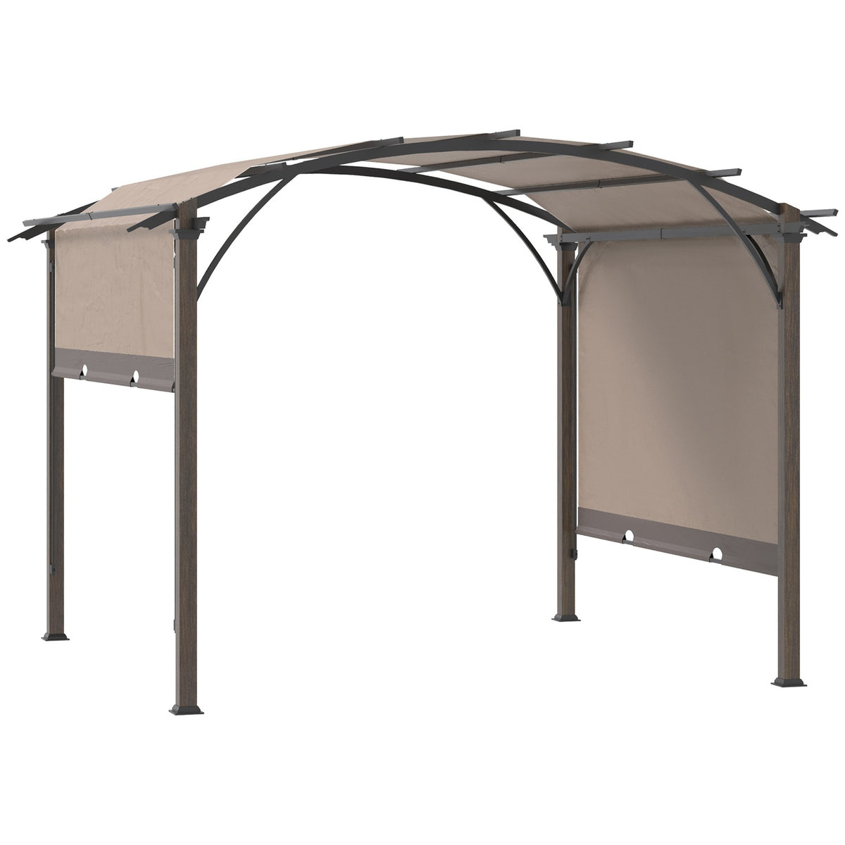 Pavilion Pergola 3.45X3.45M With Adjustable Fabric Roof, Uv+50 Canopy, Waterproof, Textline Steel, Coffee+Brown