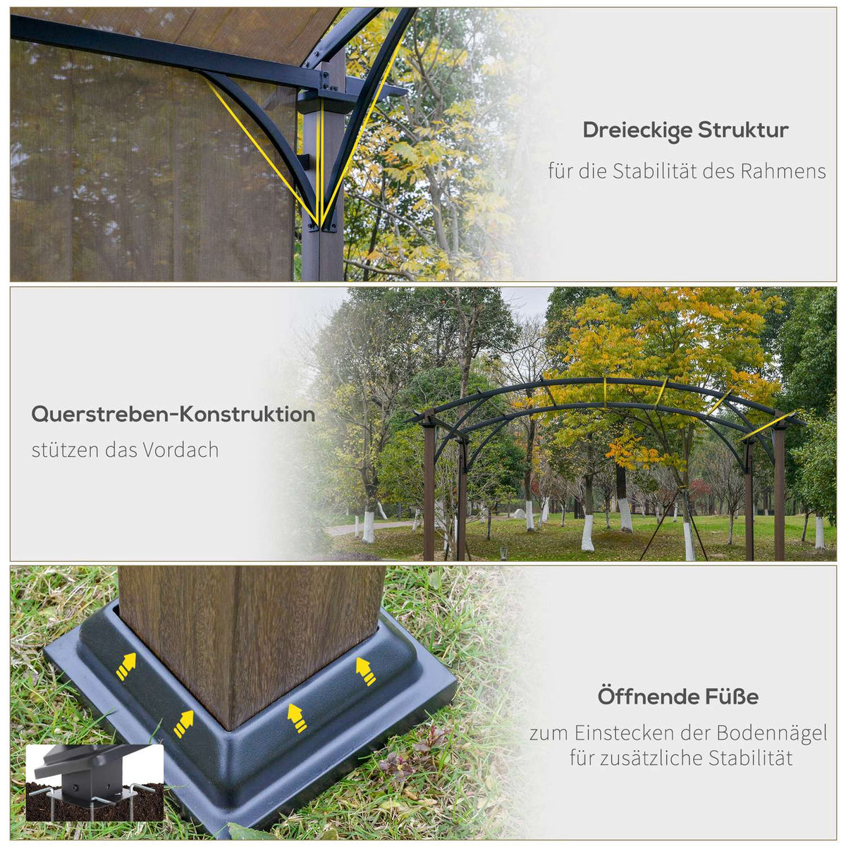 Pavilion Pergola 3.45X3.45M With Adjustable Fabric Roof, Uv+50 Canopy, Waterproof, Textline Steel, Coffee+Brown