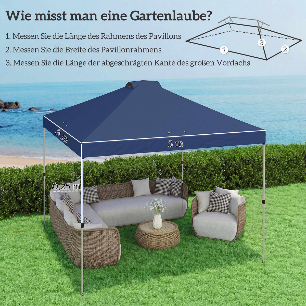 Pavilion Replacement Canopy, 300x300 cm, UV50+ Waterproof