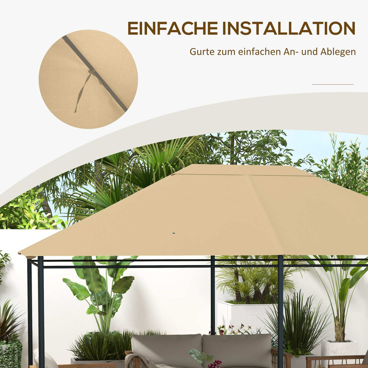 Pavilion Replacement Canopy, Weather-Resistant, 397x297 cm, Khaki