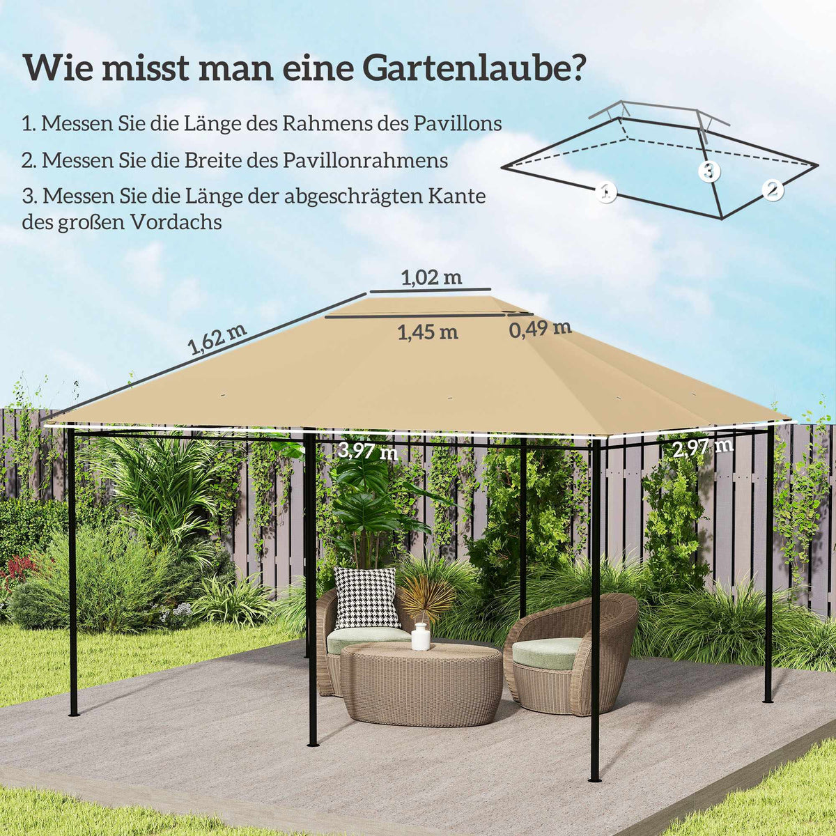 Pavilion Replacement Canopy, Weather-Resistant, 397x297 cm, Khaki
