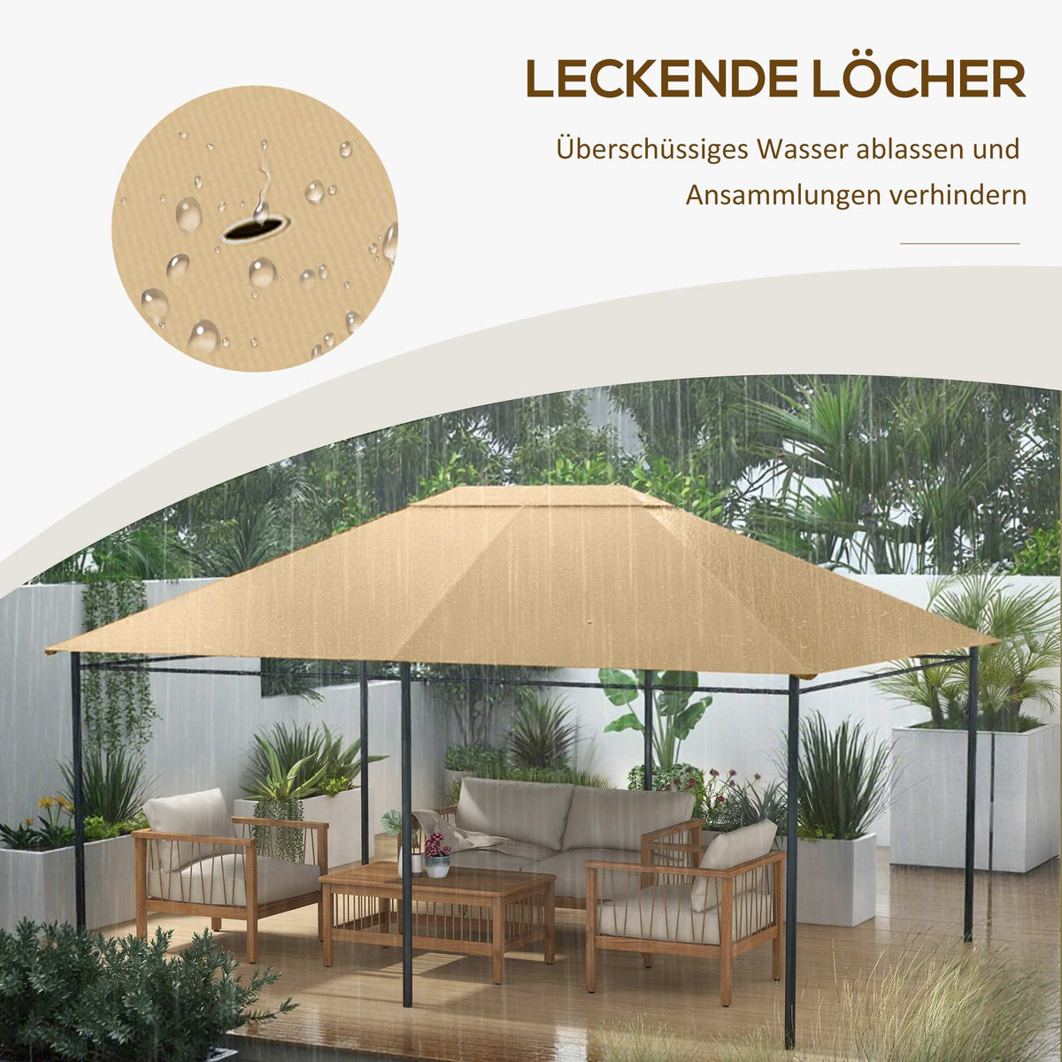 Pavilion Replacement Canopy, Weather-Resistant, 397x297 cm, Khaki