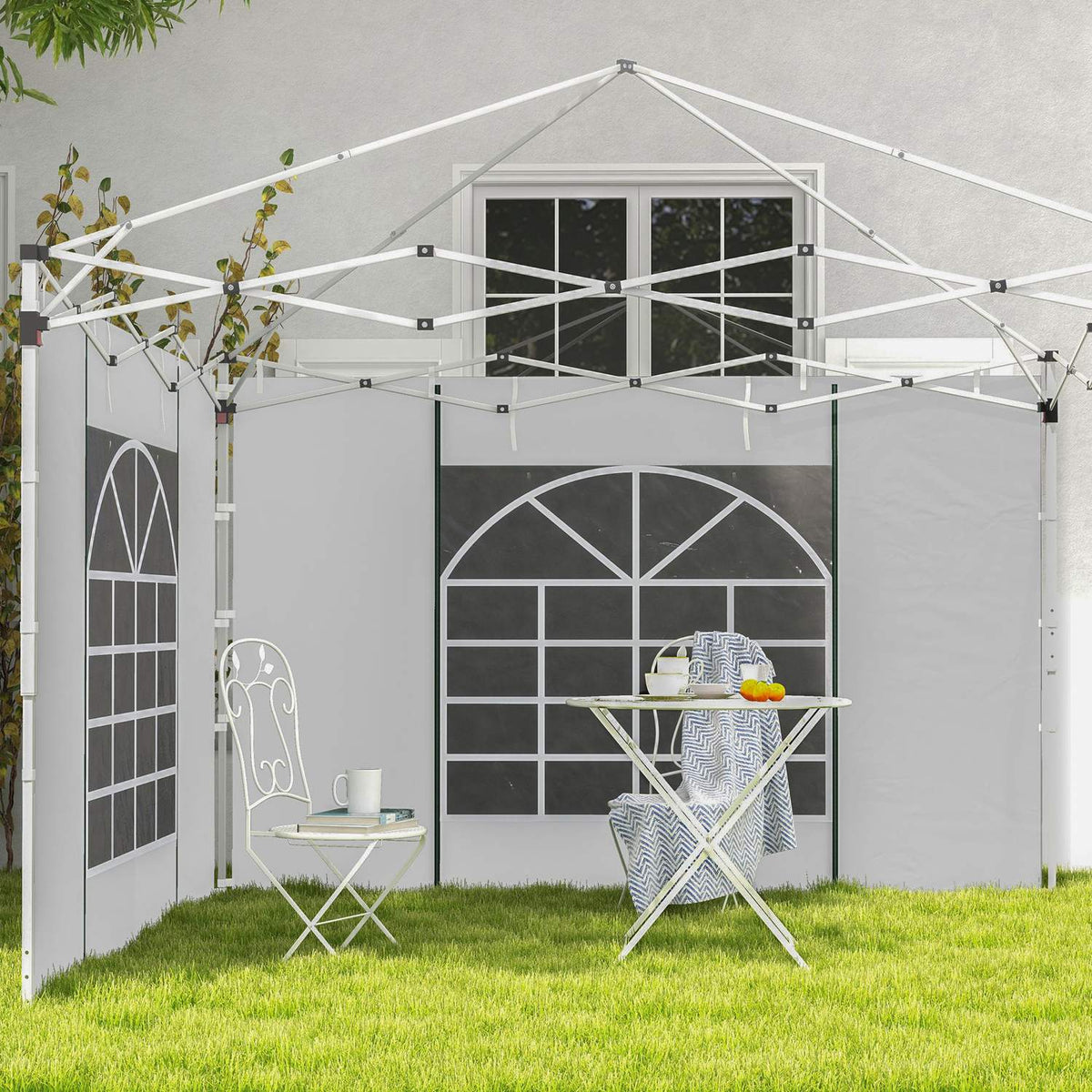 Pavilion Side Panels Set Of 2 Side Walls With Window & Door For 3X3/3X6 M Party Tent, Oxford, White