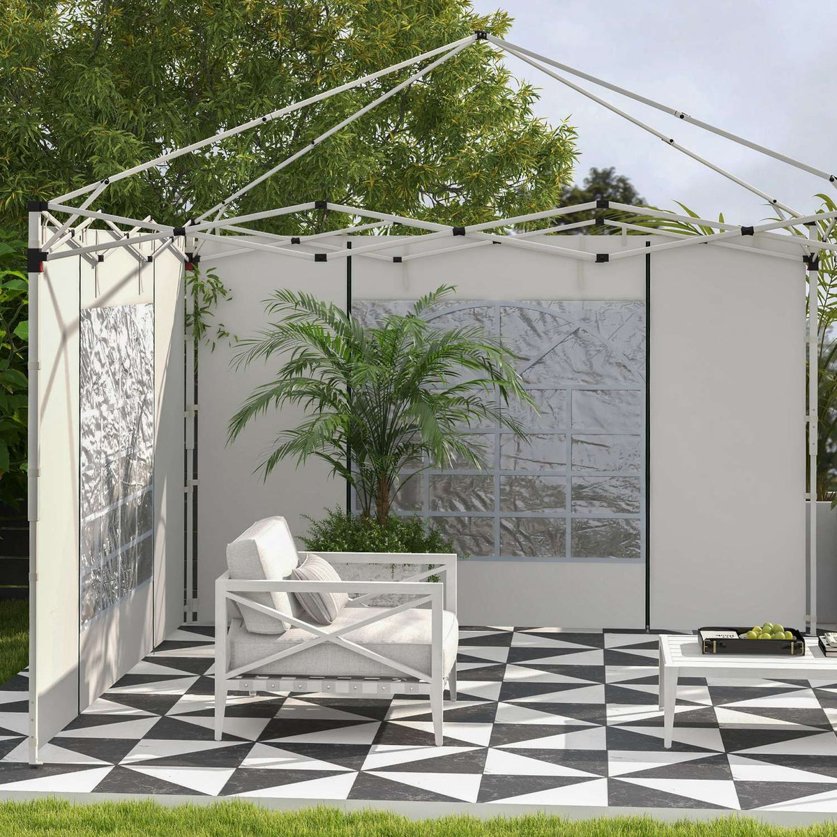 Pavilion Side Panels Set Of 2 Side Walls With Window & Door For 3X3/3X6 M Party Tent, Oxford, White