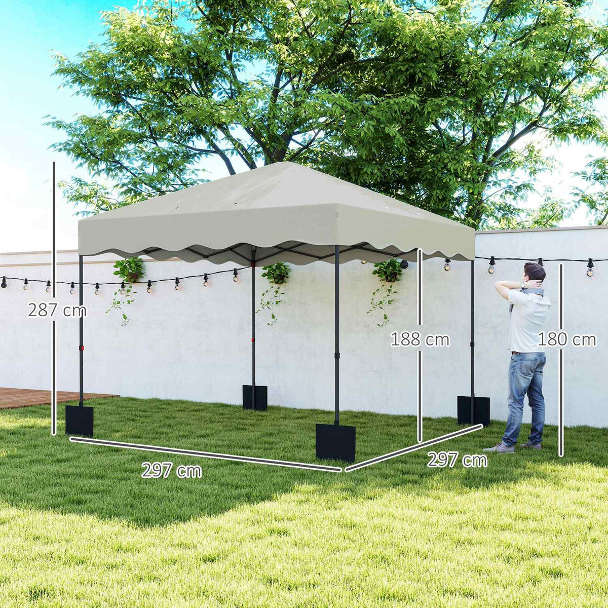 Pavilion approx. 3x3m, water-repellent, stable, winter-proof pop-up folding pavilion with UV protection 50+, foldable party tent, garden tent with roll-up bag, garden pavilion for camping, garden, cream white