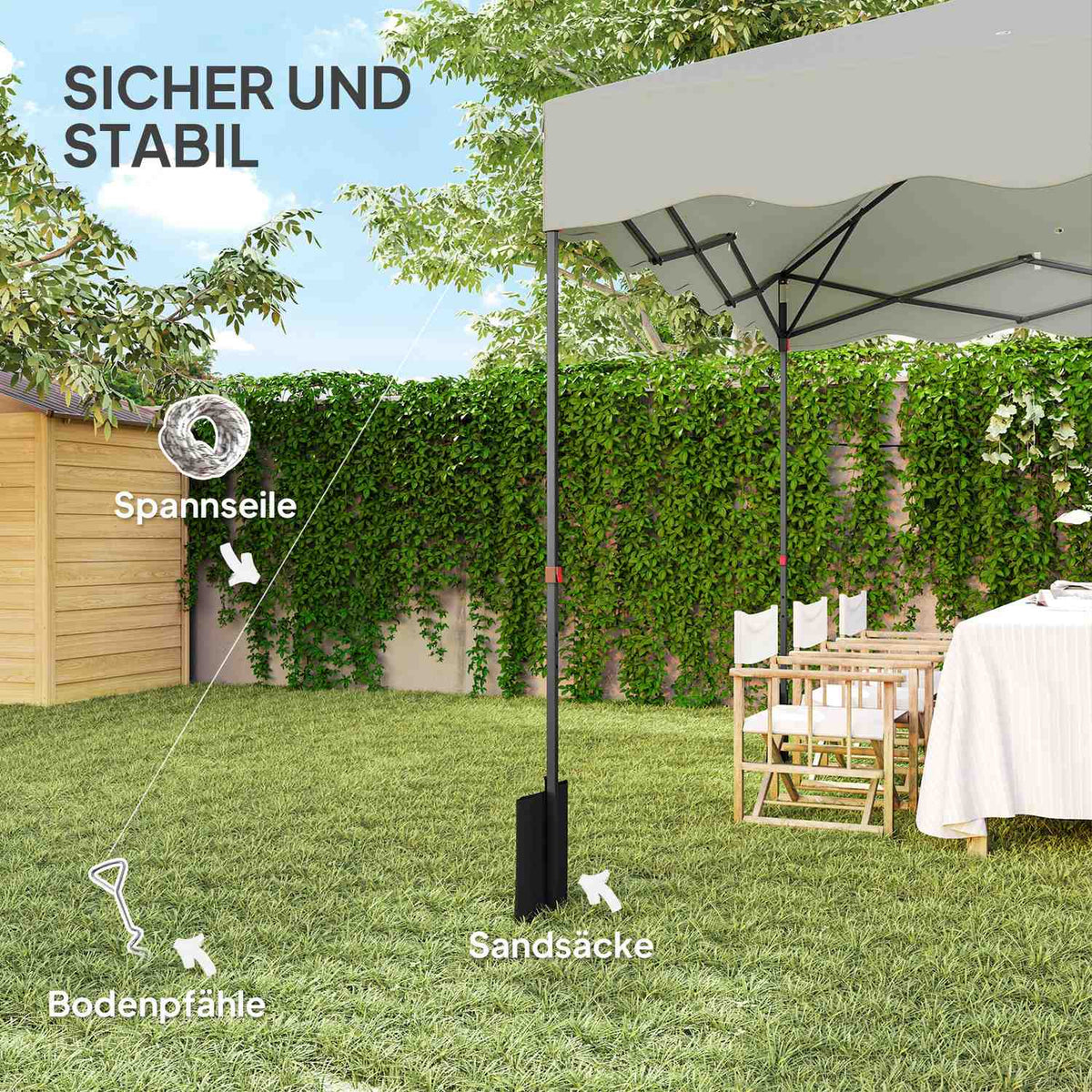 Pavilion approx. 3x3m, water-repellent, stable, winter-proof pop-up folding pavilion with UV protection 50+, foldable party tent, garden tent with roll-up bag, garden pavilion for camping, garden, cream white