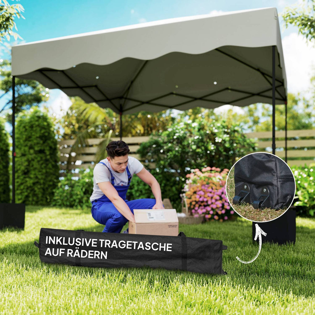 Pavilion approx. 3x3m, water-repellent, stable, winter-proof pop-up folding pavilion with UV protection 50+, foldable party tent, garden tent with roll-up bag, garden pavilion for camping, garden, cream white