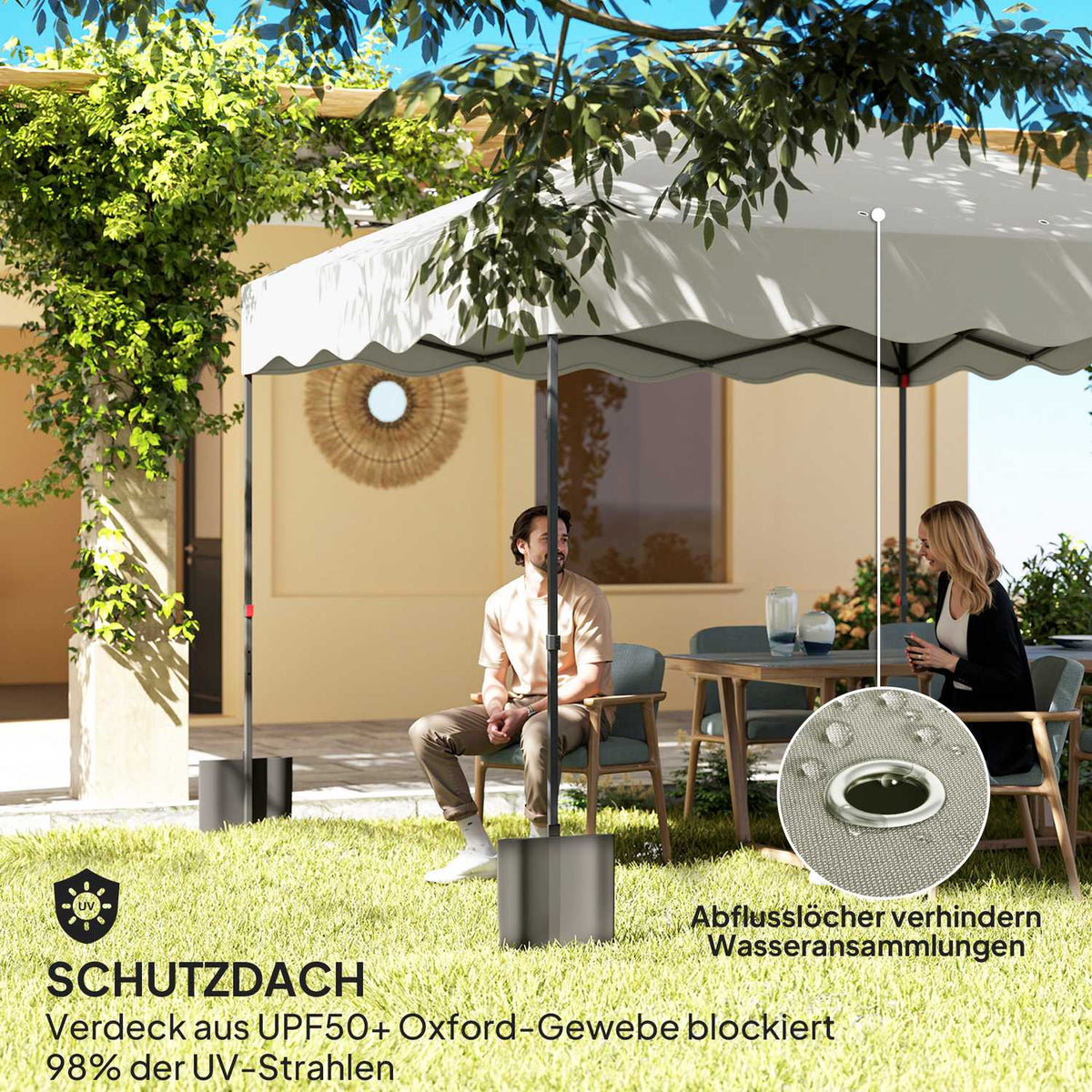 Pavilion approx. 3x3m, water-repellent, stable, winter-proof pop-up folding pavilion with UV protection 50+, foldable party tent, garden tent with roll-up bag, garden pavilion for camping, garden, cream white