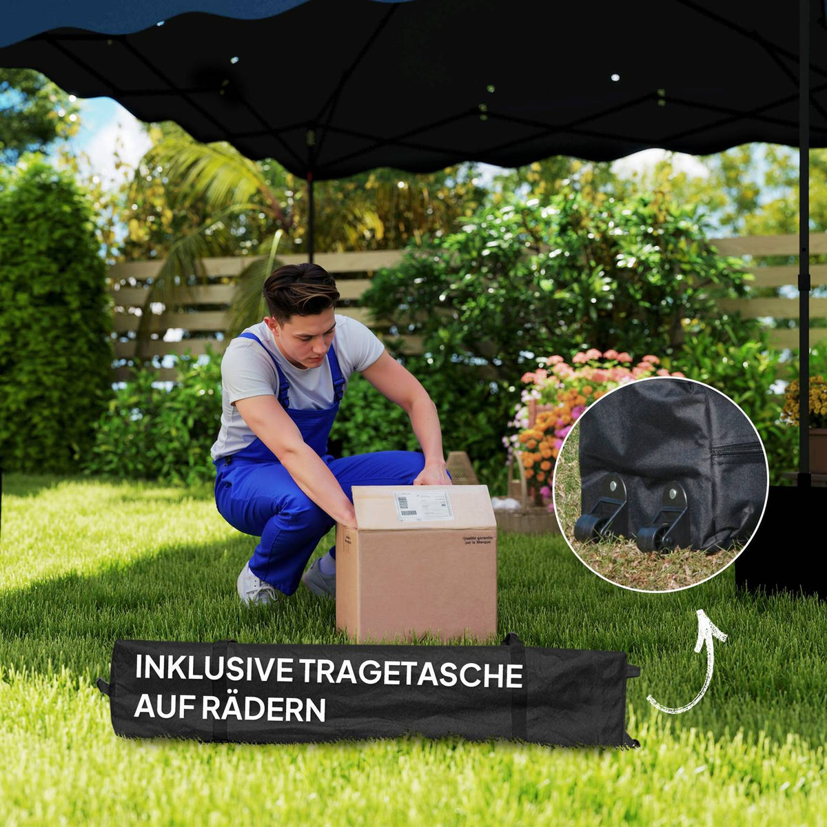 Pavilion approx. 3x3m, water-repellent, stable, winter-proof pop-up folding pavilion with UV protection 50+, foldable party tent, garden tent with roll-up bag, garden pavilion for camping, garden, dark blue