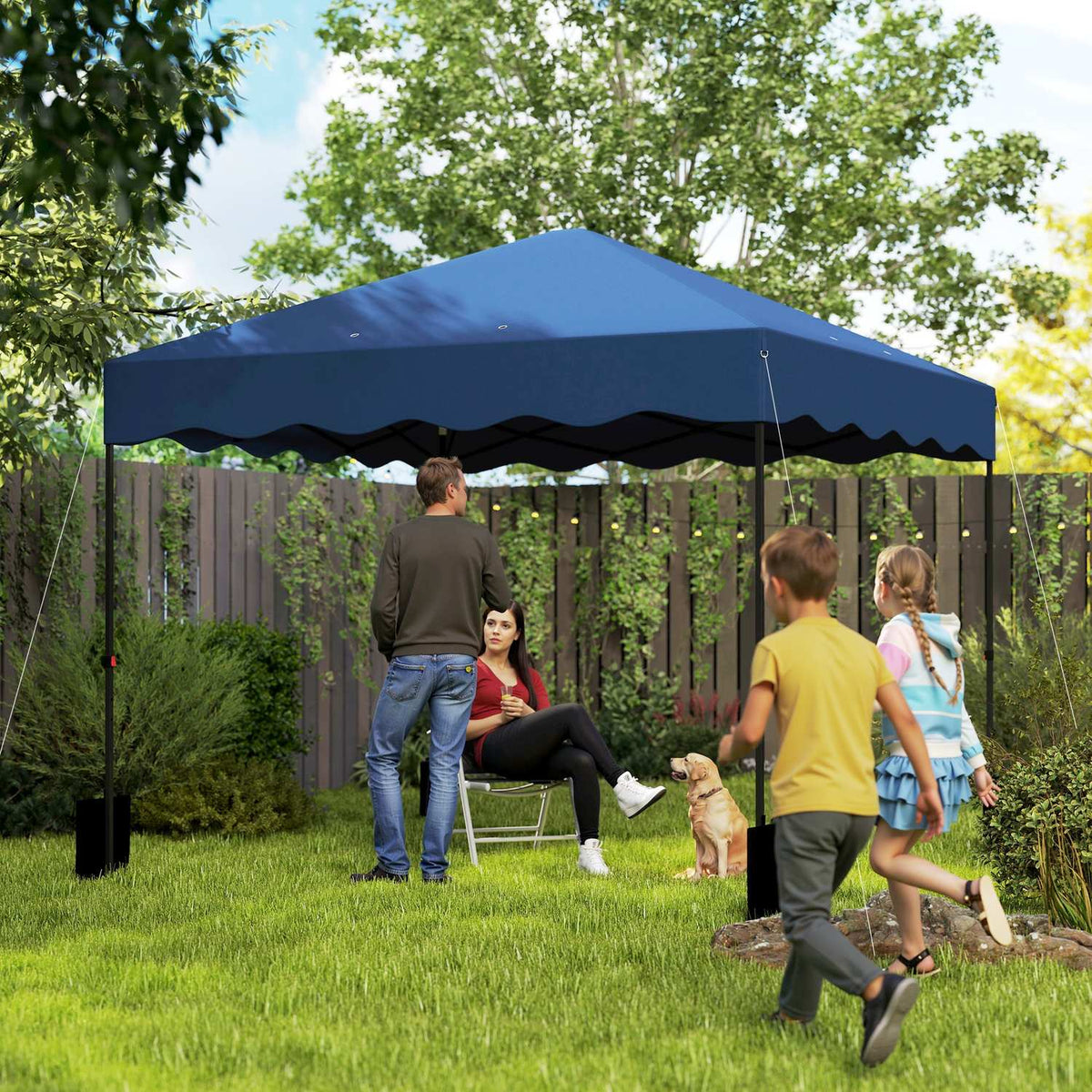 Pavilion approx. 3x3m, water-repellent, stable, winter-proof pop-up folding pavilion with UV protection 50+, foldable party tent, garden tent with roll-up bag, garden pavilion for camping, garden, dark blue