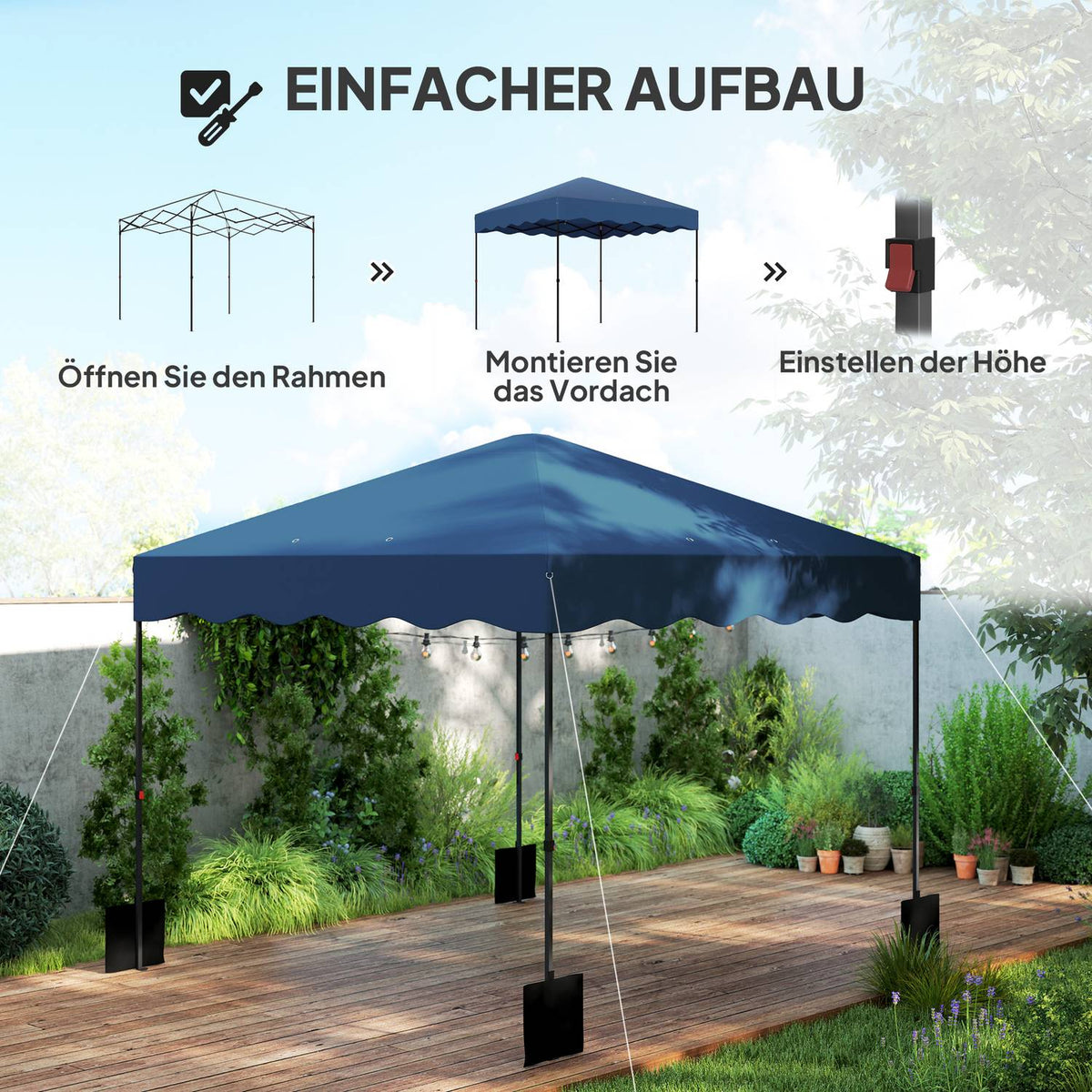 Pavilion approx. 3x3m, water-repellent, stable, winter-proof pop-up folding pavilion with UV protection 50+, foldable party tent, garden tent with roll-up bag, garden pavilion for camping, garden, dark blue