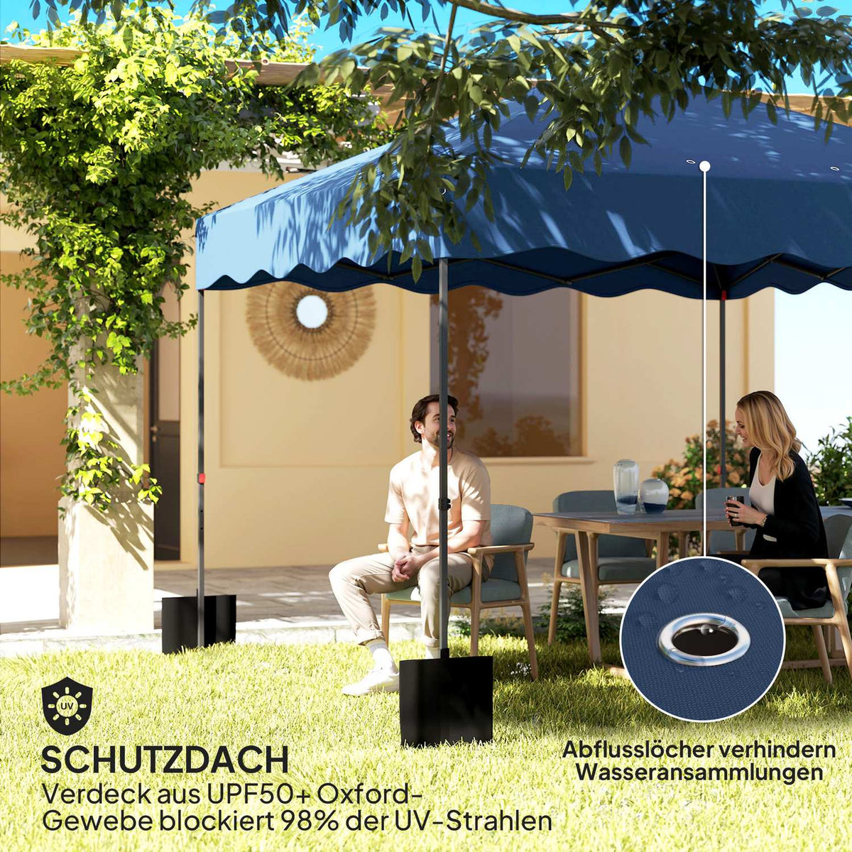 Pavilion approx. 3x3m, water-repellent, stable, winter-proof pop-up folding pavilion with UV protection 50+, foldable party tent, garden tent with roll-up bag, garden pavilion for camping, garden, dark blue