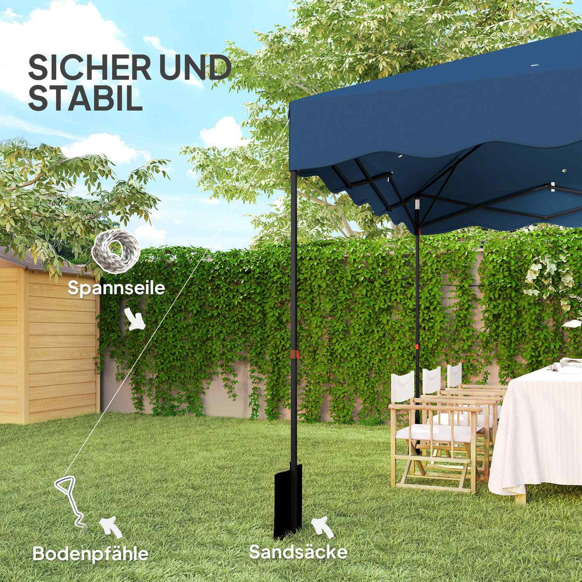 Pavilion approx. 3x3m, water-repellent, stable, winter-proof pop-up folding pavilion with UV protection 50+, foldable party tent, garden tent with roll-up bag, garden pavilion for camping, garden, dark blue