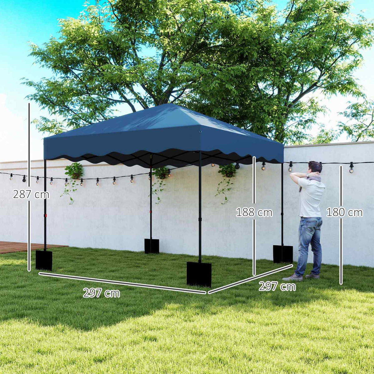 Pavilion approx. 3x3m, water-repellent, stable, winter-proof pop-up folding pavilion with UV protection 50+, foldable party tent, garden tent with roll-up bag, garden pavilion for camping, garden, dark blue