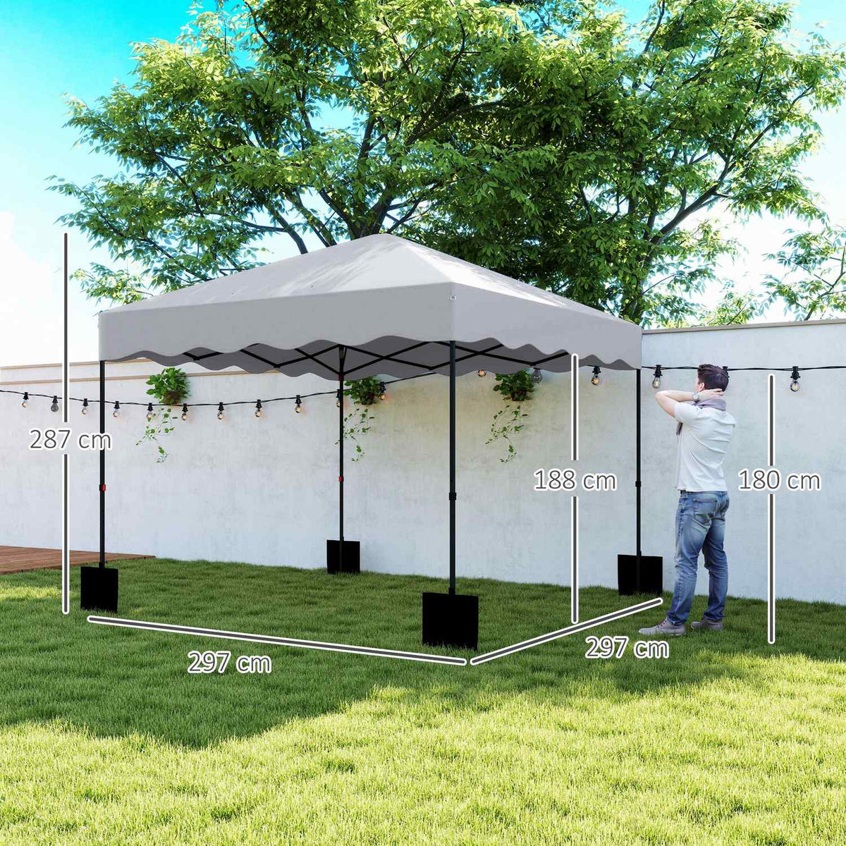 Pavilion approx. 3x3m, water-repellent, stable, winter-proof pop-up folding pavilion with UV protection 50+, foldable party tent, garden tent with roll-up bag, garden pavilion for camping, garden, light gray
