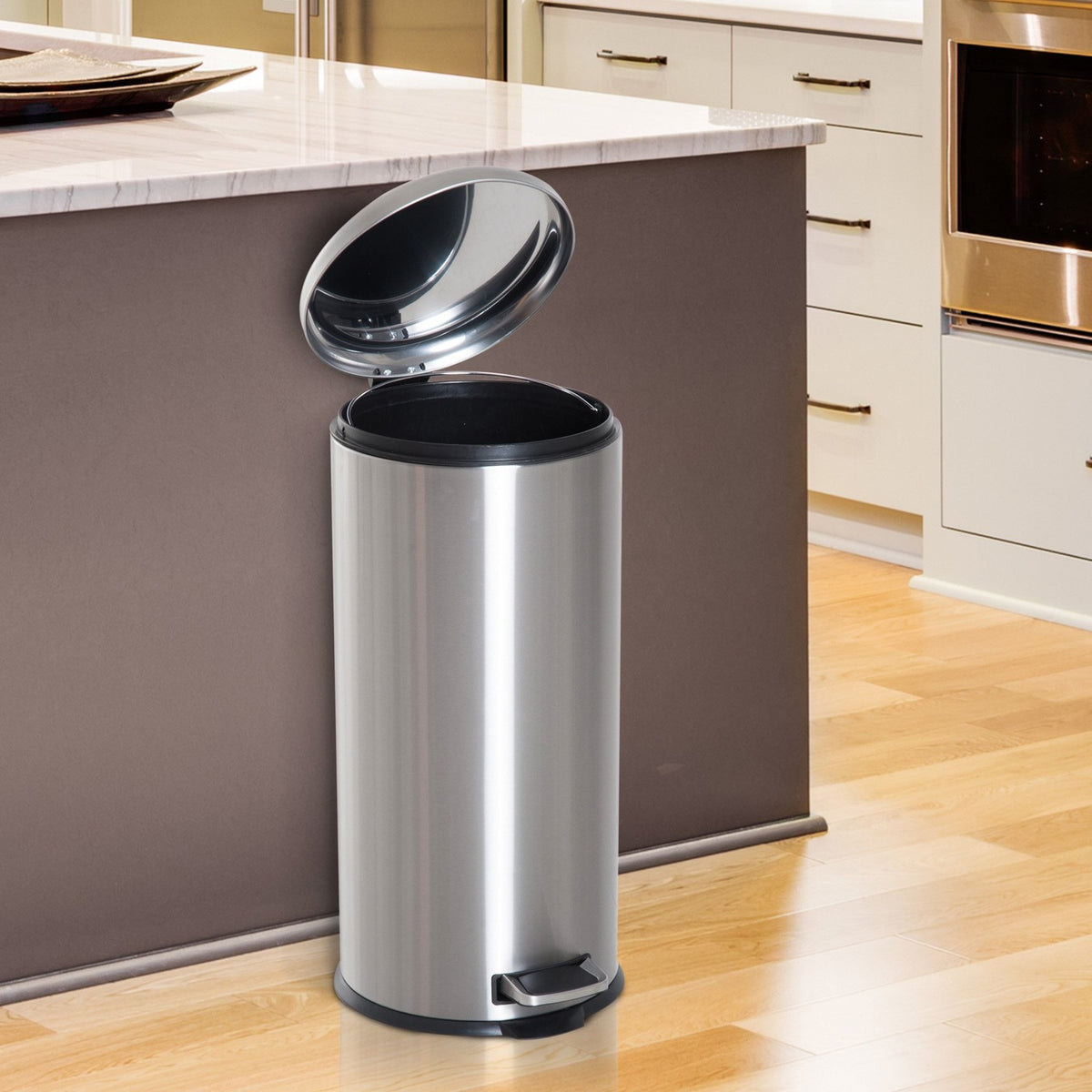 Pedal Bin 30L Pedal Bin With Inner Bin And Hinged Lid, Stainless Steel, Hygienic, Silver