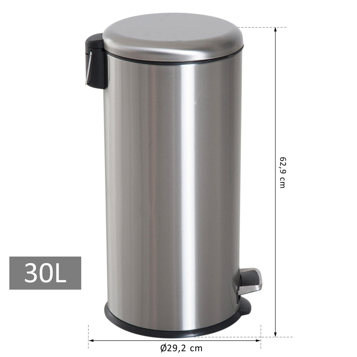 Pedal Bin 30L Pedal Bin With Inner Bin And Hinged Lid, Stainless Steel, Hygienic, Silver