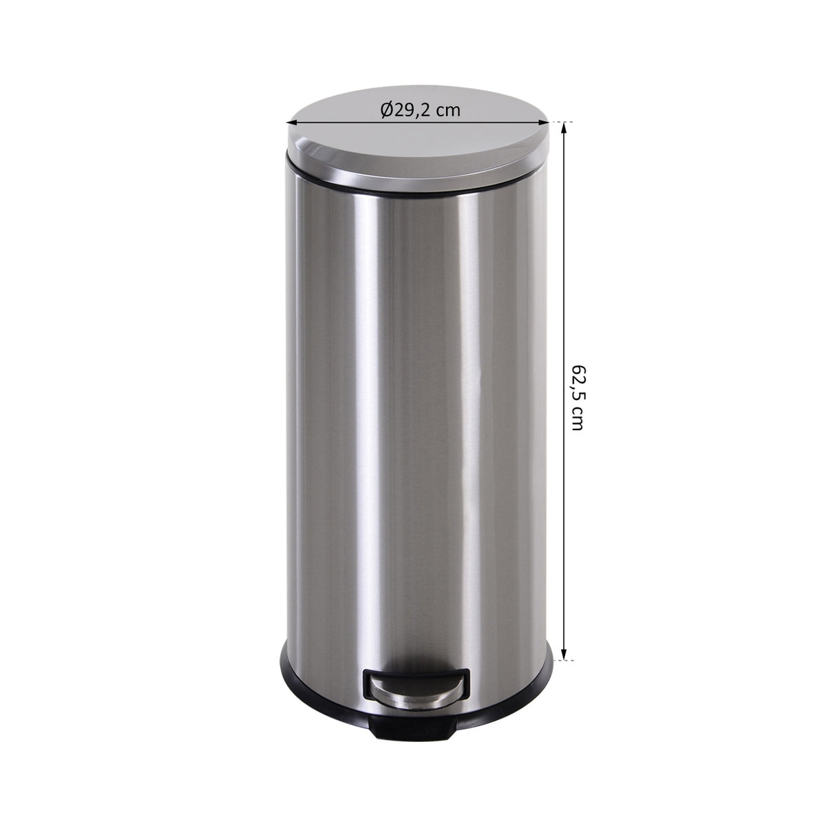 Pedal Bin 30L Waste Bin With Inner Bin, Soft Closing, Stainless Steel, Silver, Ø29.2Xh62.5 Cm