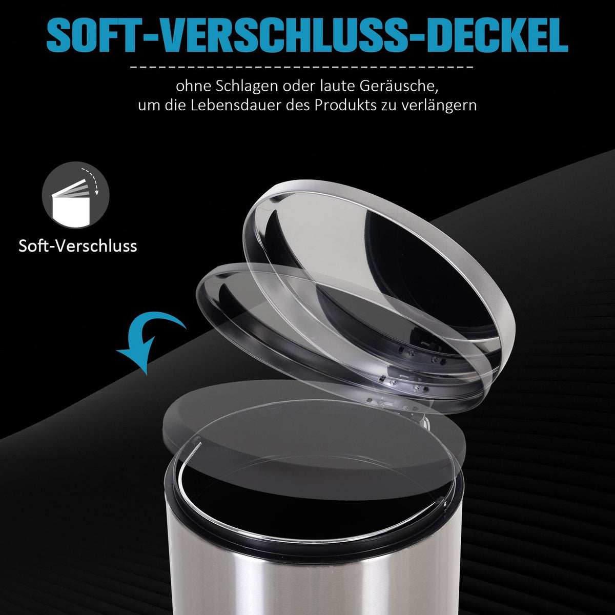 Pedal Bin 30L Waste Bin With Inner Bin, Soft Closing, Stainless Steel, Silver, Ø29.2Xh62.5 Cm