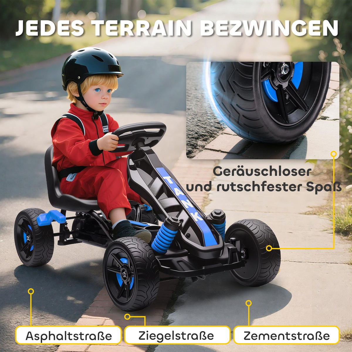 Pedal Go-Kart for Kids, Brake, Non-Slip Wheels, 3-6 Years