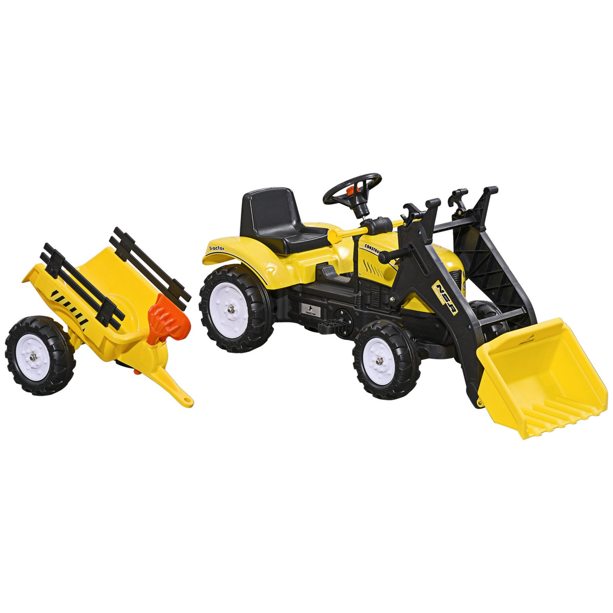Pedal Tractor With Trailer, Pedal Vehicle With Shovel, Children'S Vehicle Tractor For Children Aged 3 And Over, Yellow