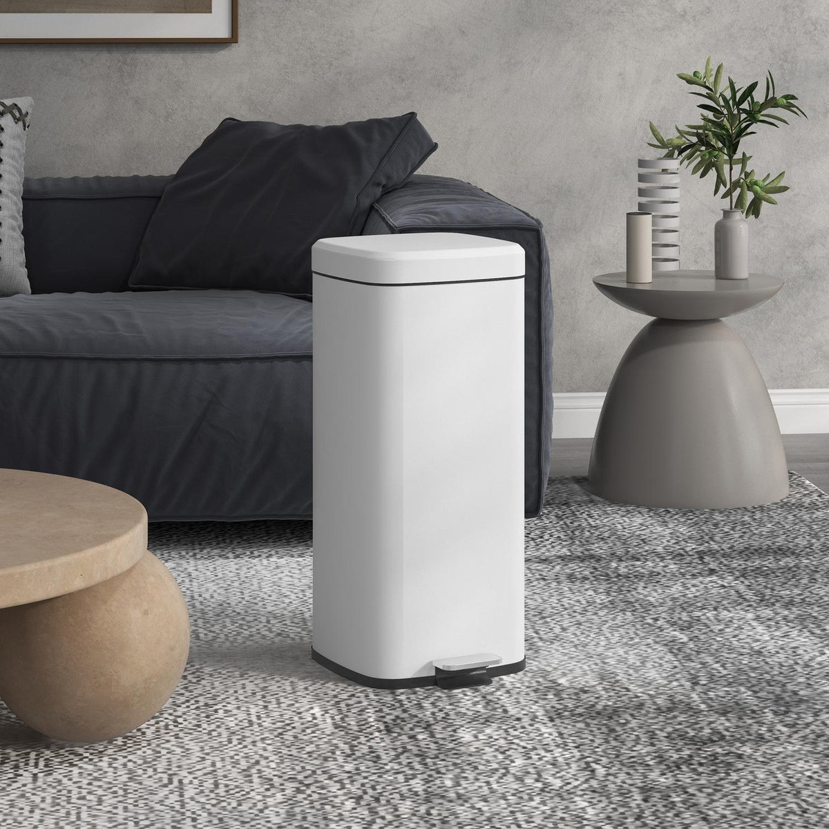 Pedal bin 30L cosmetic bin with lid and foot pedal, metal waste bin with inner bin for living room and office, 28 x 35 x 63.5 cm