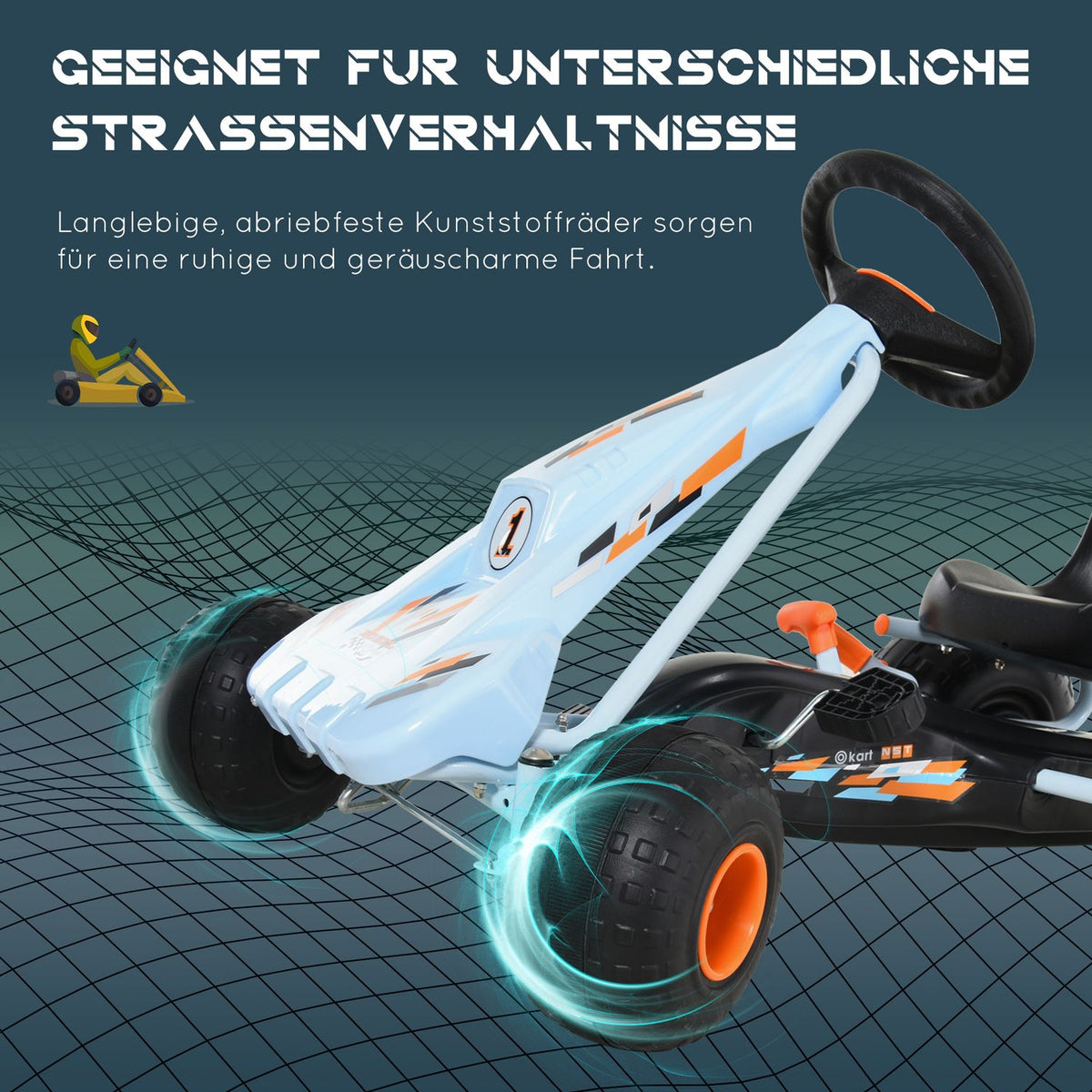 Pedal go-kart pedal vehicle from 3 years with adjustable seat, steel, light blue, 97x66x59cm