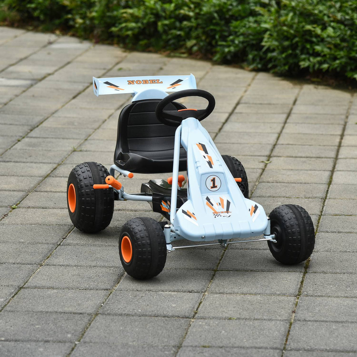 Pedal go-kart pedal vehicle from 3 years with adjustable seat, steel, light blue, 97x66x59cm