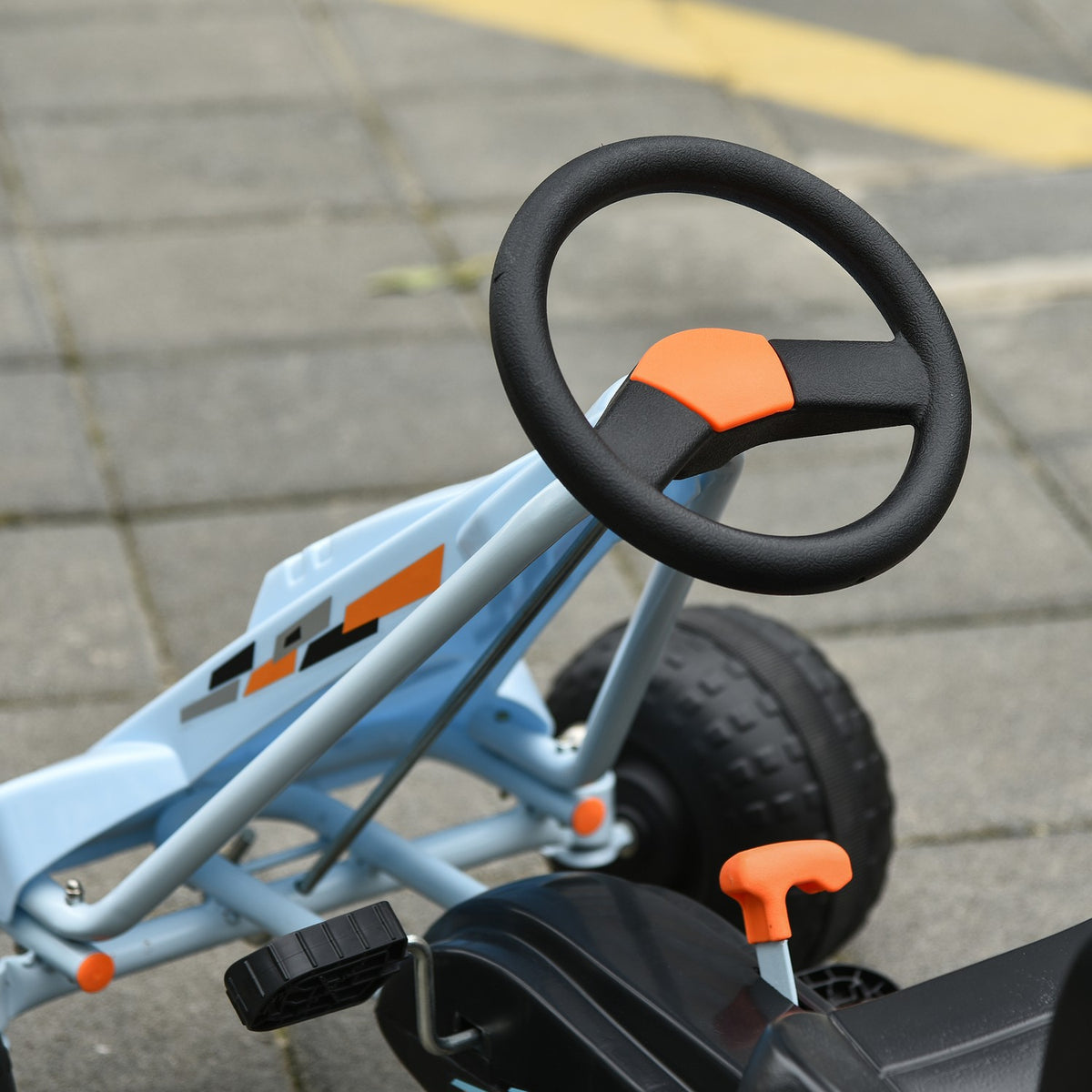 Pedal go-kart pedal vehicle from 3 years with adjustable seat, steel, light blue, 97x66x59cm
