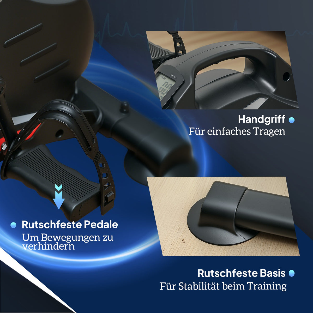 Pedal trainer quiet mini exercise bike with 8 levels magnetic resistance LCD display portable leg trainer with non-slip mat seniors arm and leg training pedal trainer for home black