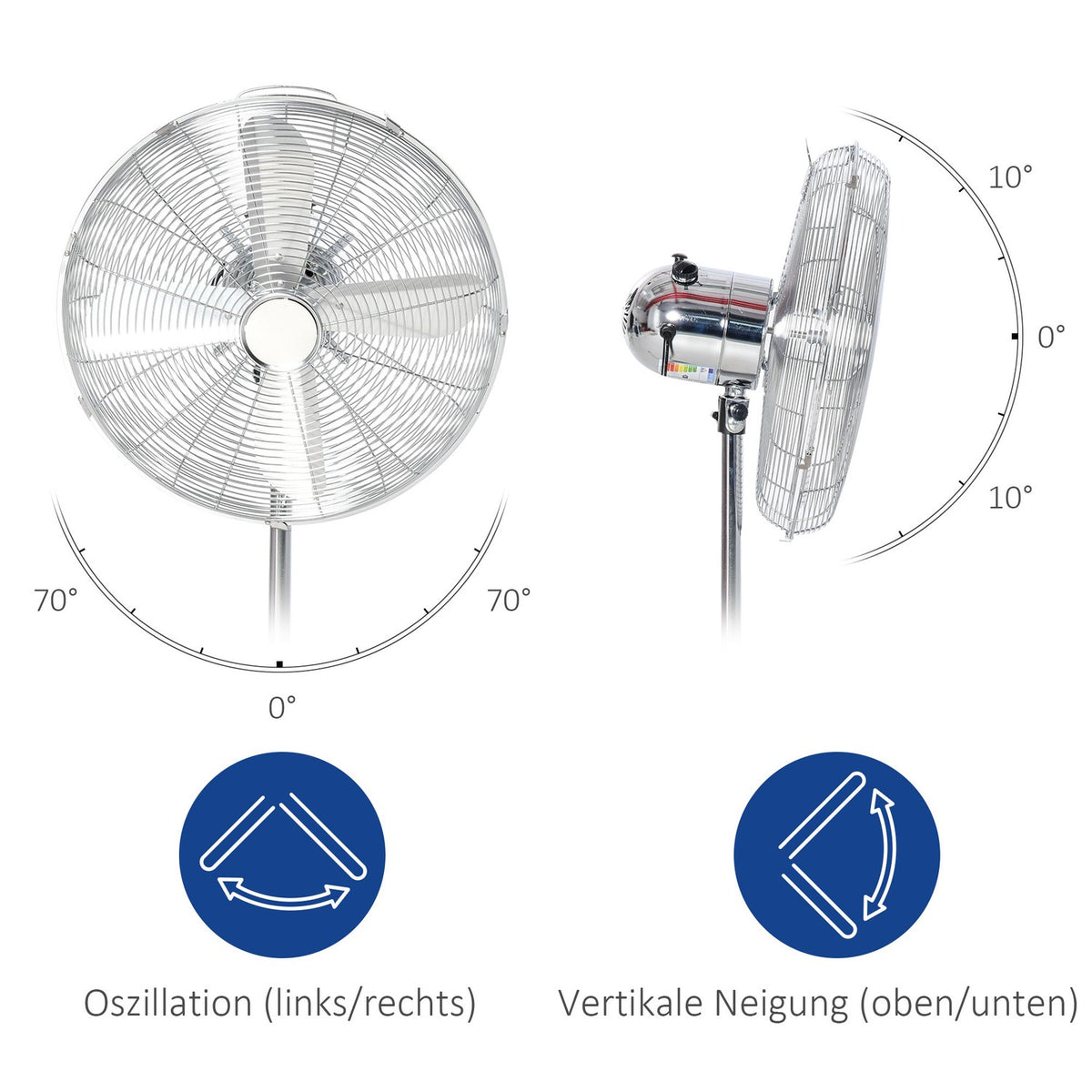 Pedestal Fan 120Cm, Height Adjustable, 3 Speed Levels, Adjustable Tilt Angle, Steel, Silver