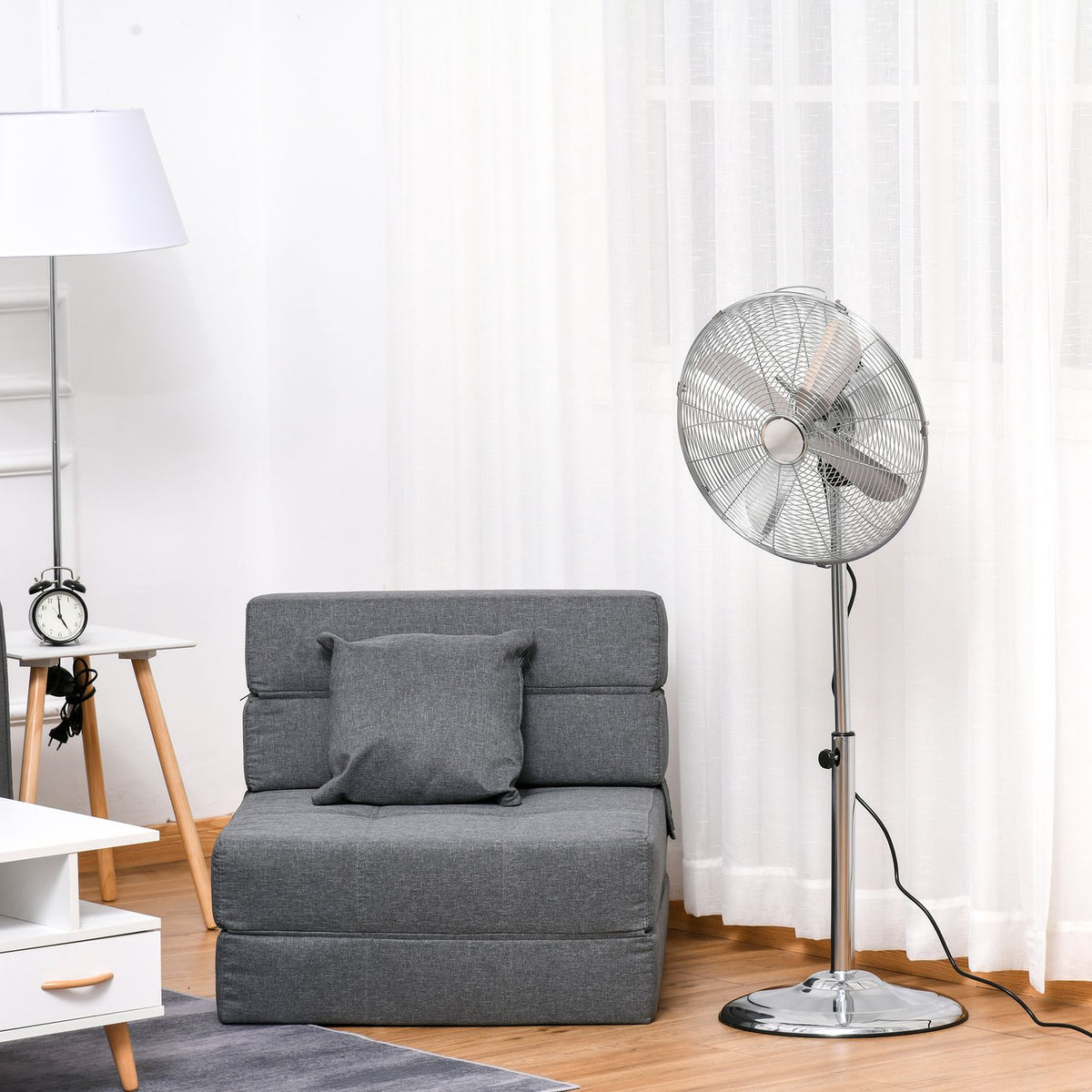 Pedestal Fan 120Cm, Height Adjustable, 3 Speed Levels, Adjustable Tilt Angle, Steel, Silver