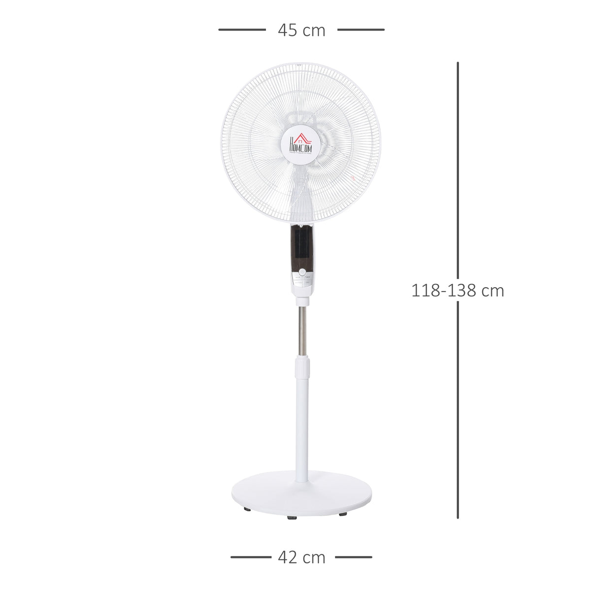 Pedestal Fan 138Cm White Fan With Timer, Remote Control, Height Adjustable, 3 Speeds, Steel
