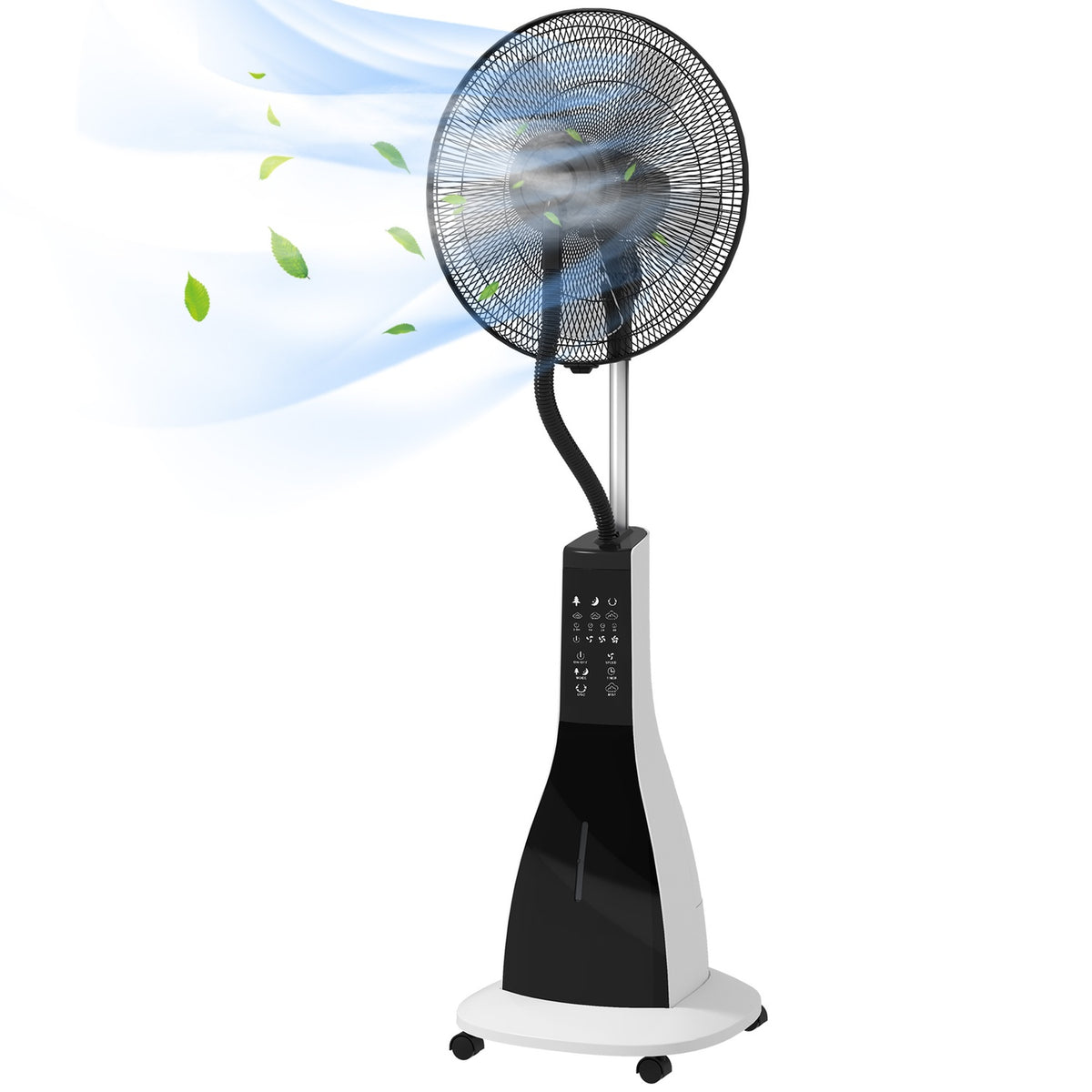 Pedestal Fan Water 90W Mist Rollers 3L Tank 3 Stages Remote Control Oscillating Black