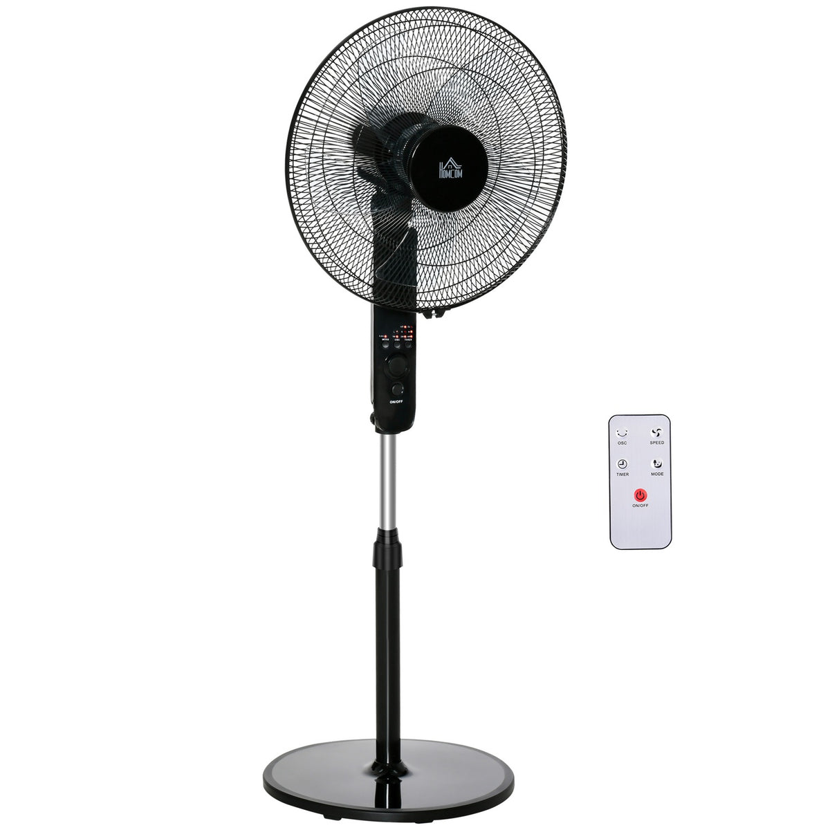 Pedestal Fan With Remote Control, Height Adjustable, 3 Speed Levels, Metal, Adjustable Tilt Angle