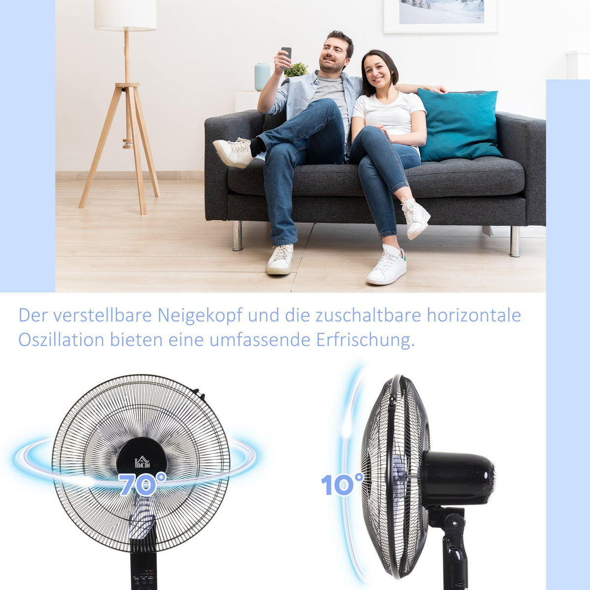 Pedestal Fan With Remote Control, Height Adjustable, 3 Speed Levels, Metal, Adjustable Tilt Angle