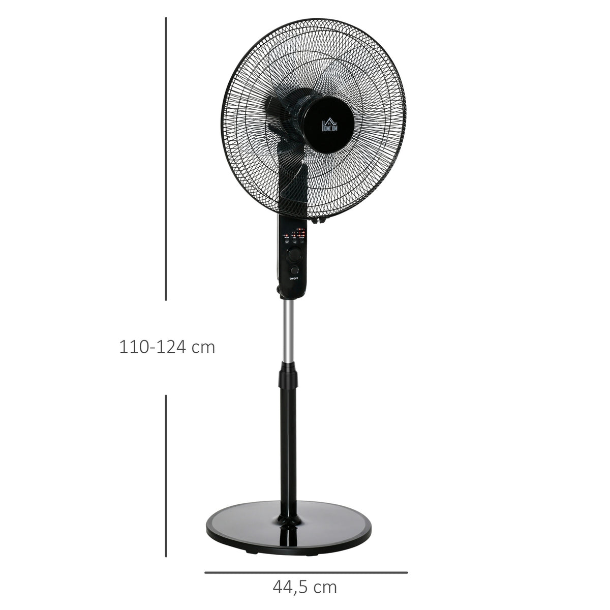 Pedestal Fan With Remote Control, Height Adjustable, 3 Speed Levels, Metal, Adjustable Tilt Angle