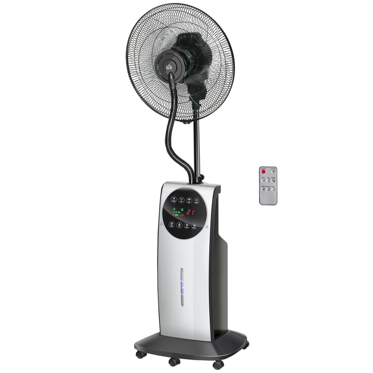 Pedestal Fan With Spray Mist 90W Cooling Fan, 3.1L Water Tank, 3 Air Modes, Wheels, Remote Control, Black