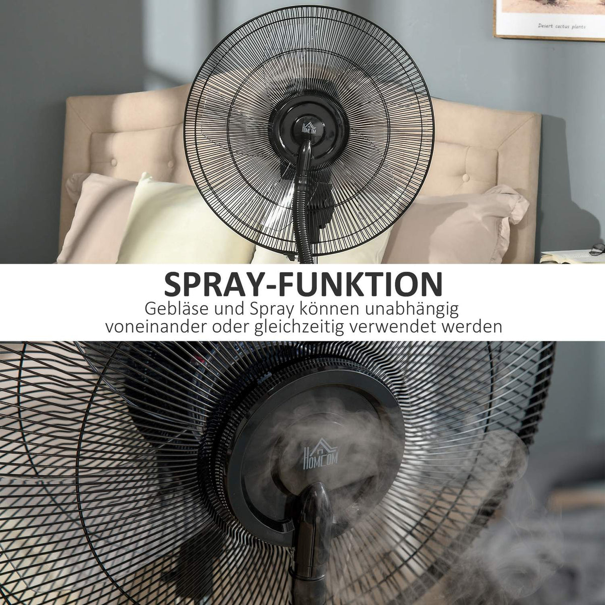 Pedestal Fan With Spray Mist 90W Cooling Fan, 3.1L Water Tank, 3 Air Modes, Wheels, Remote Control, Black