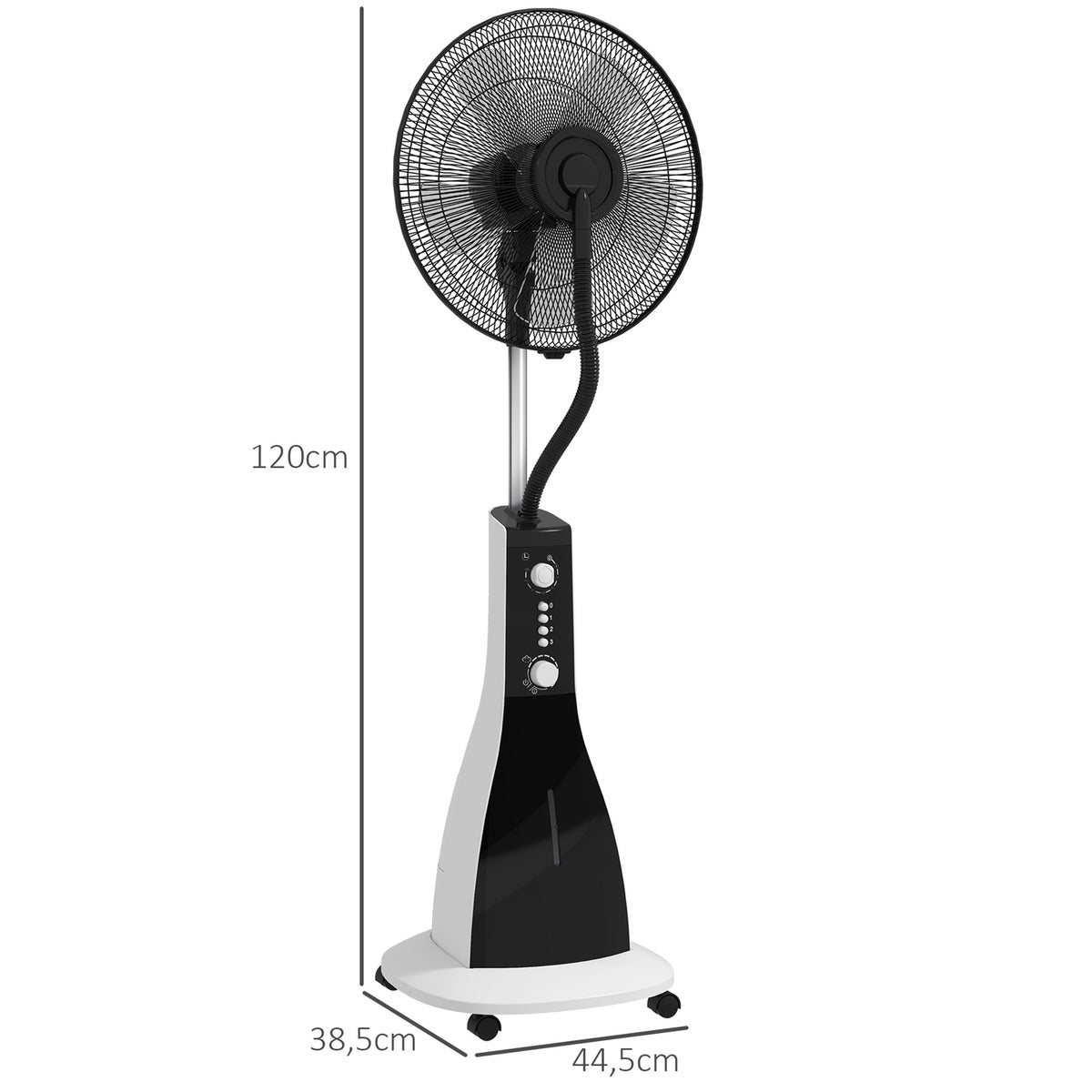 Pedestal Fan With Water, 90W Fan With Mist Function, 3 Modes, 3L Water Tank Capacity, Timer Function, Rollers, Oscillating, Black