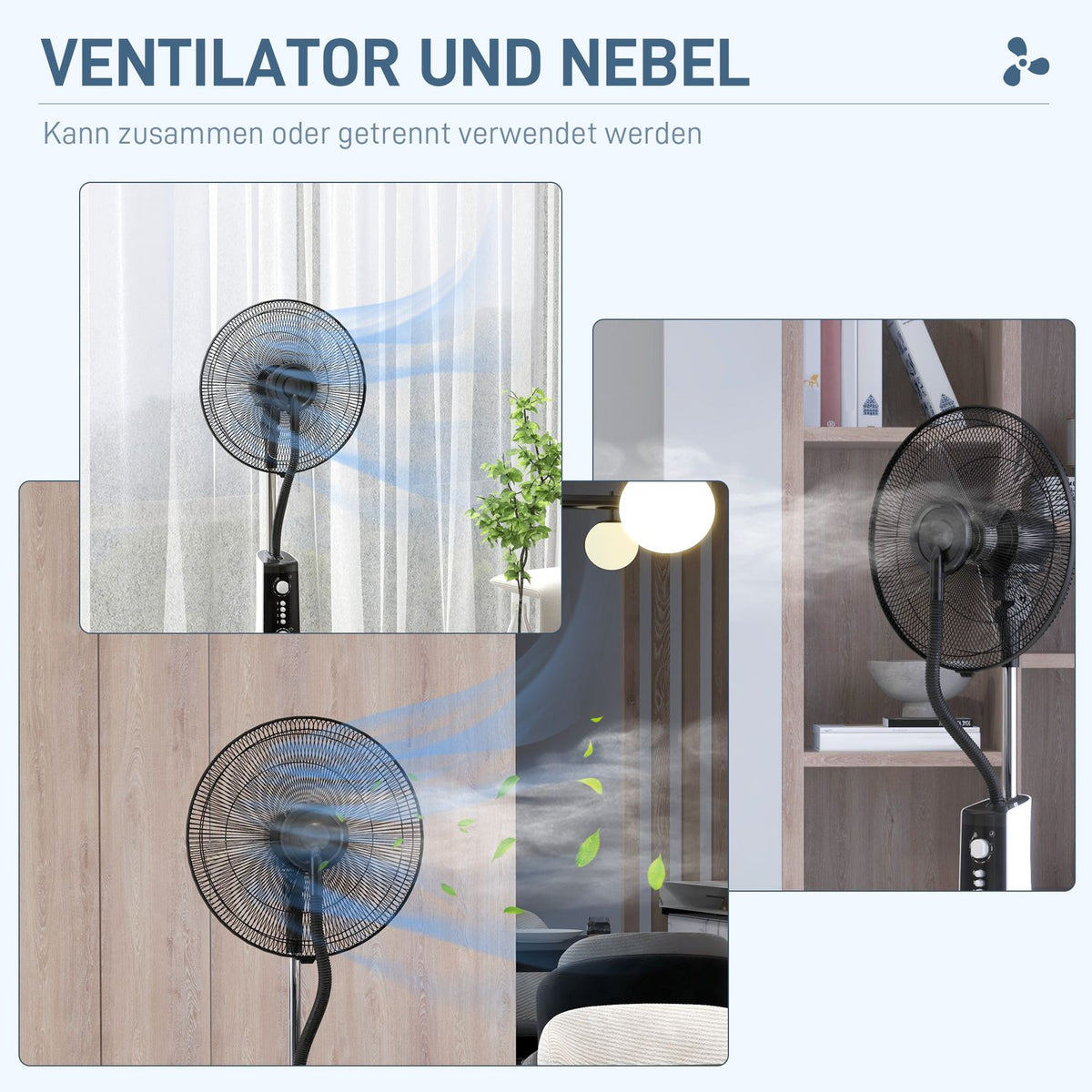 Pedestal Fan With Water, 90W Fan With Mist Function, 3 Modes, 3L Water Tank Capacity, Timer Function, Rollers, Oscillating, Black