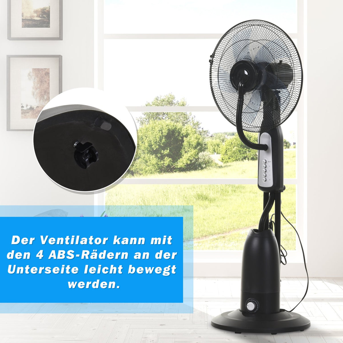 Pedestal Fan With Water Atomizer 2.8L, Mist Function, Adjustable Tilt Angle, Metal, Height 120Cm