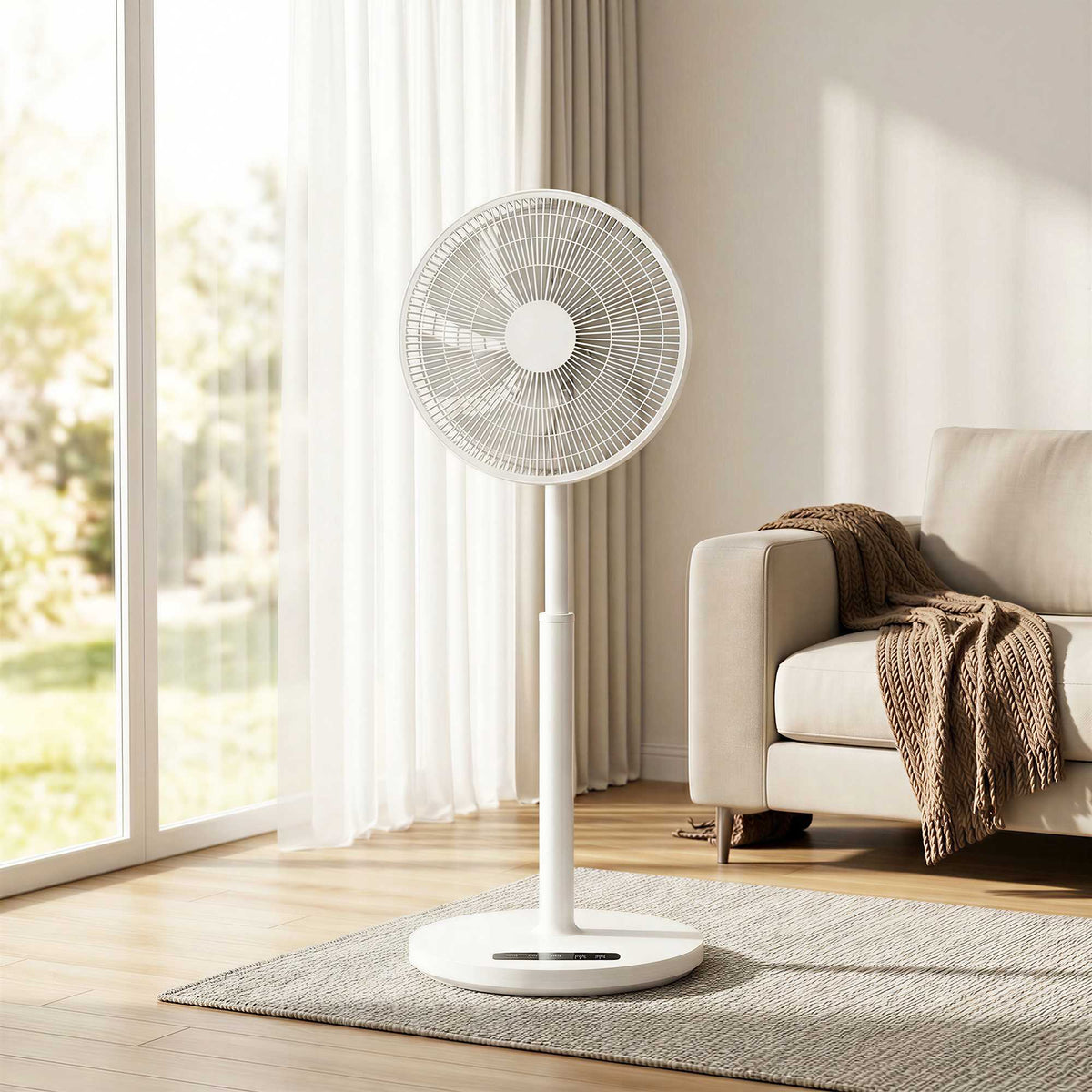 Pedestal Fan with Remote, 12 Speeds, Adjustable Height, White