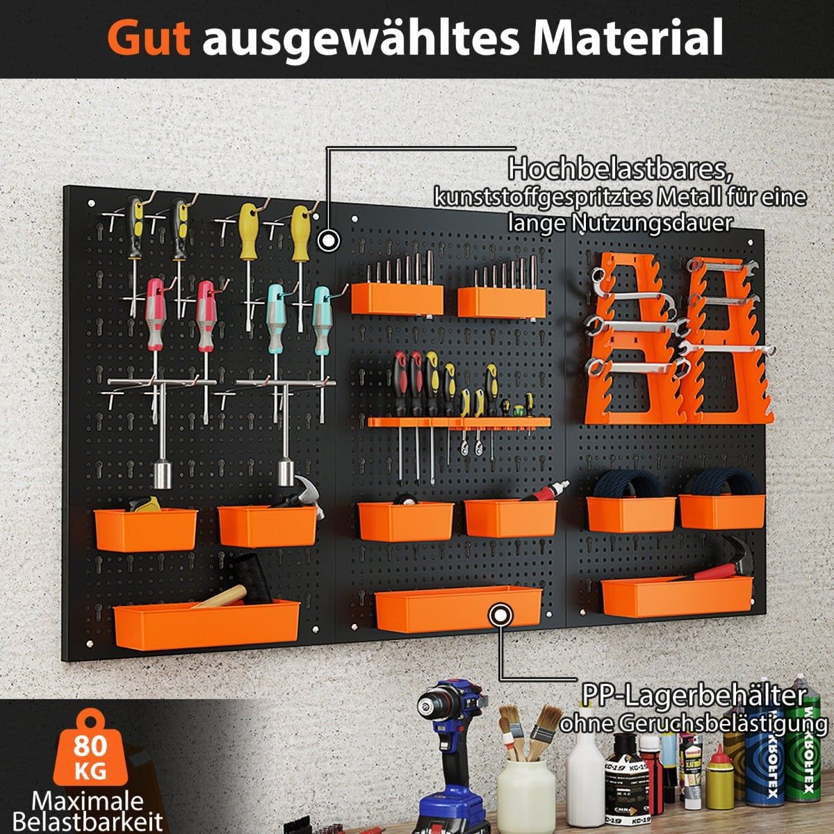 Pegboard Organizer with 9 Storage Boxes & Hooks