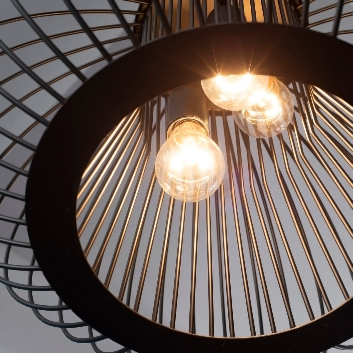Pendant Light Industrial Style, Ball Pendant, E27, Adjustable Length, Metal, Black, Ø50 X 150 Cm