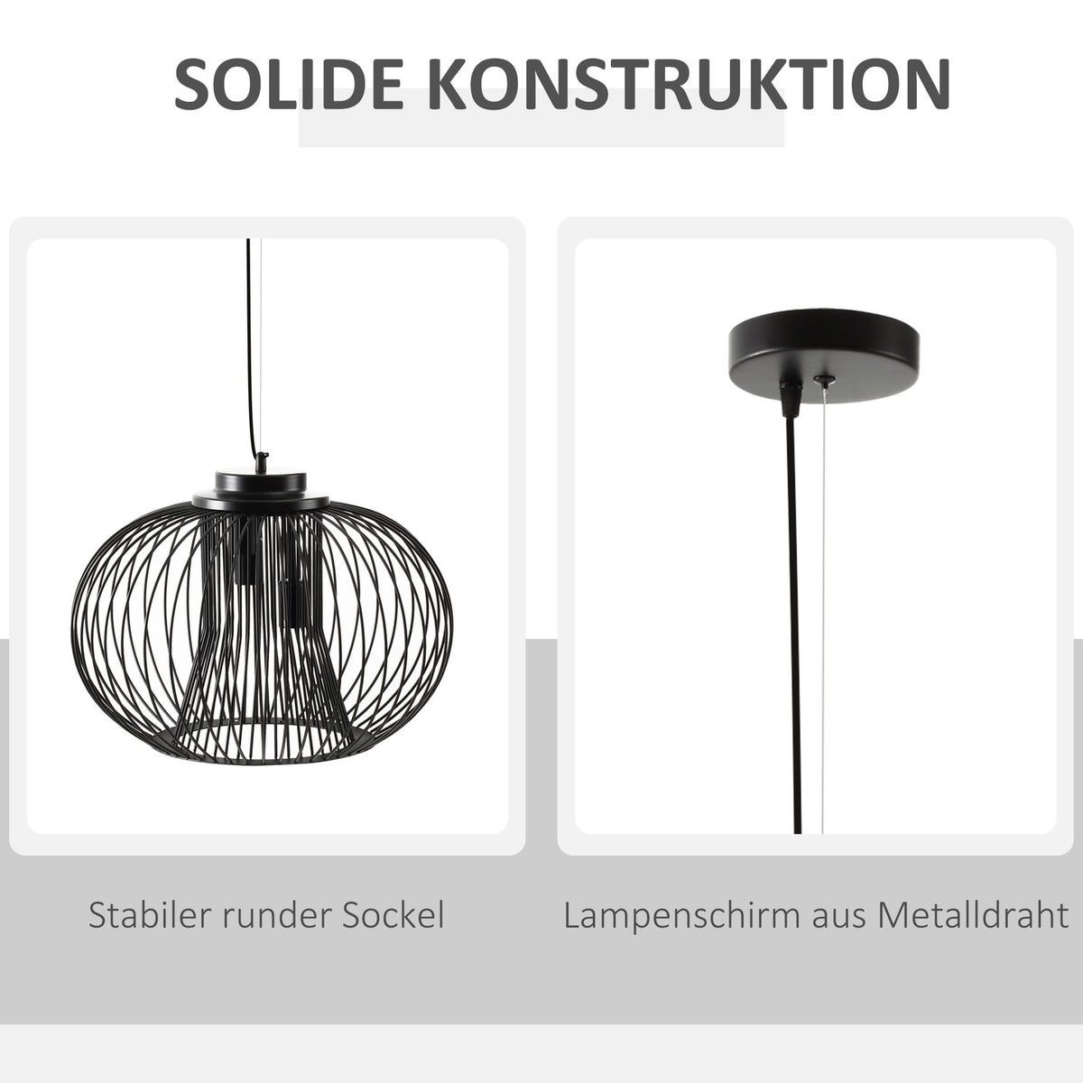 Pendant Light Industrial Style, Ball Pendant, E27, Adjustable Length, Metal, Black, Ø50 X 150 Cm