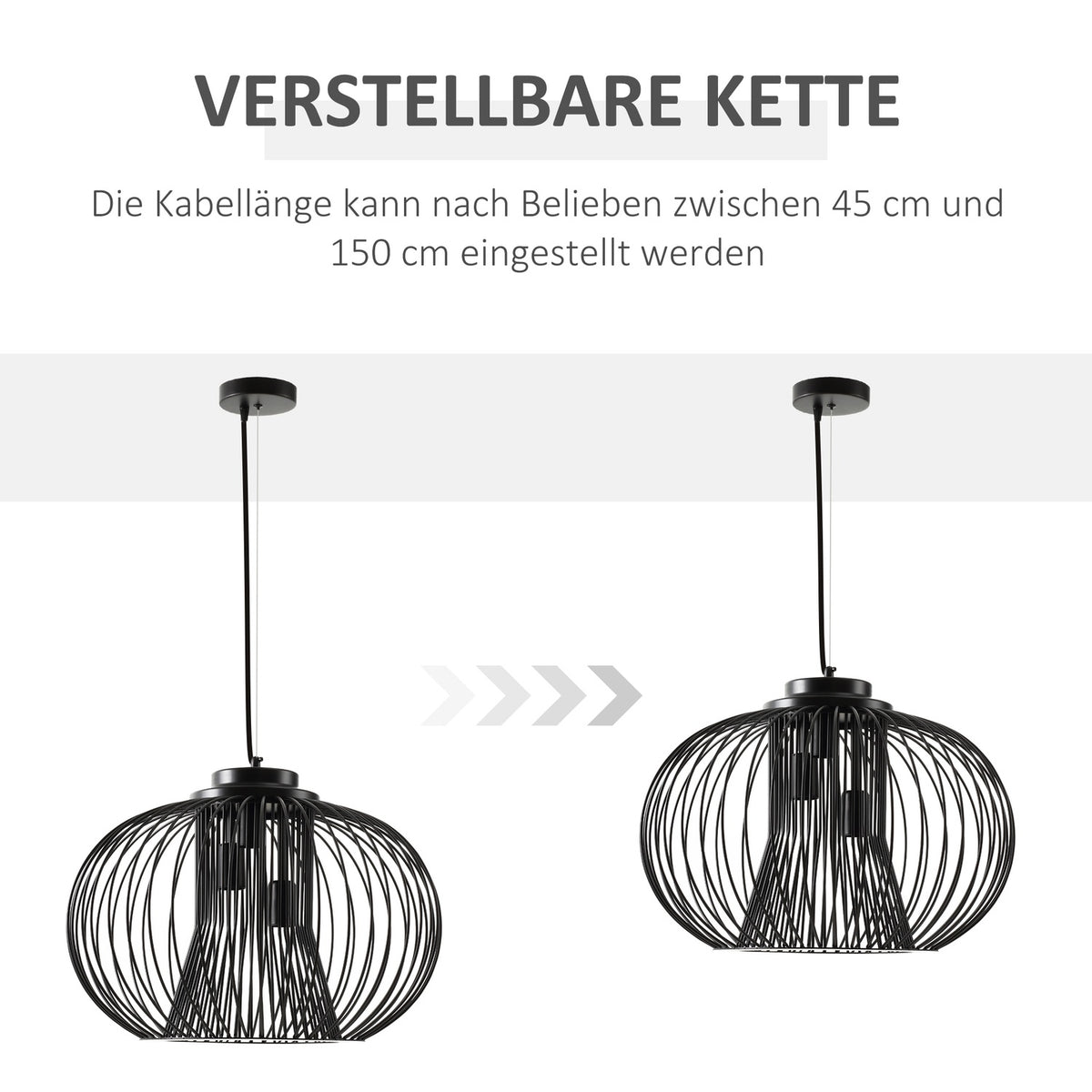 Pendant Light Industrial Style, Ball Pendant, E27, Adjustable Length, Metal, Black, Ø50 X 150 Cm