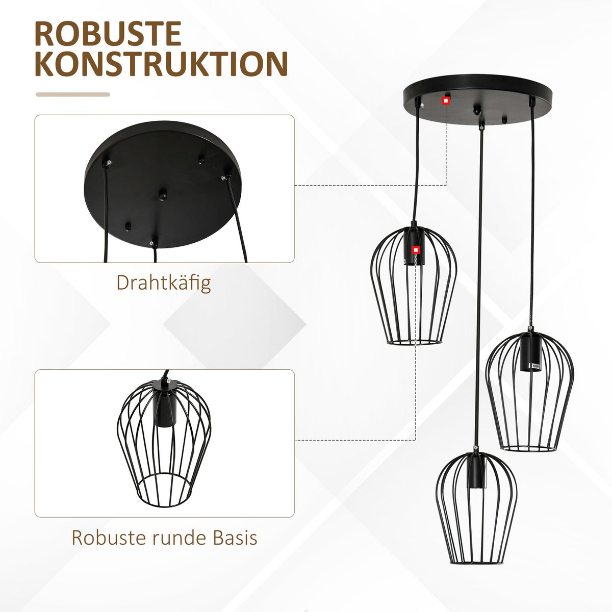 Pendant Light Modern, Geometric Hanging Lamp, Metal, Black, Ø38X145H Cm